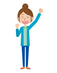 女性　おかあさん　主婦　全身　ガッツポーズ　嬉しい