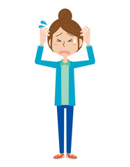 女性　主婦　おかあさん　全身　焦る　困る　感情　ポーズ