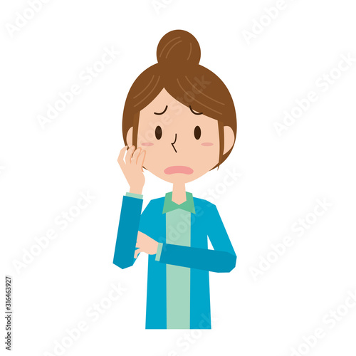 女性 主婦 おかあさん 上半身 悩む 表情 ポーズ Wall Mural Mono