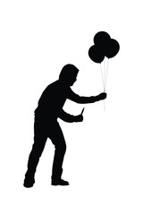 Male assassin with knife and balloons in hand silhouette vector