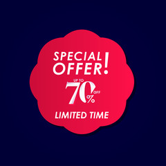 Discount Special Offer up to 70% off Limited Time Label Vector Template Design Illustration