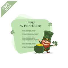 Vector Saint Patrick’s Day layout frame border with cartoon leprechaun, shamrock isolated on white background. Irish holiday themed banner or invitation with place for text. Cute funny spring card