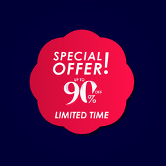 Discount Special Offer up to 90% off Limited Time Label Vector Template Design Illustration