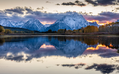 Mount Moran view from Oxbow Bend beside Snake River of Grand Teton, Wyoming.