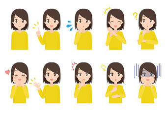 女性　アニメ調　黄色　セット