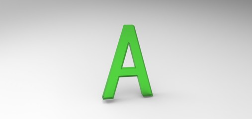 3D font "A" in white background