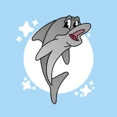 Naklejka premium Cartoon Illustration of Dolphin Greet, Cute Character, Flat Design