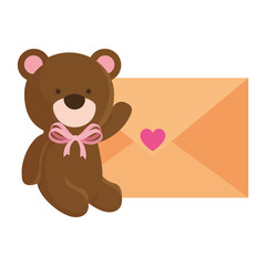 cute teddy bear with envelope isolated icon vector illustration design