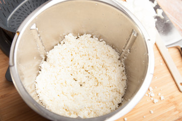 Cauliflower rice chopped up in food processor 