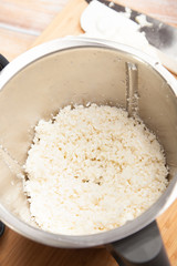 Cauliflower rice chopped up in food processor 