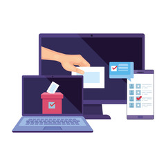 laptop with computer for vote online isolated icon vector illustration design