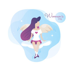 Flat design cute girl for Women's day greetings