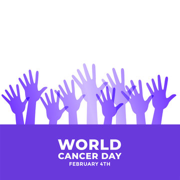 raised hands for world cancer day awareness