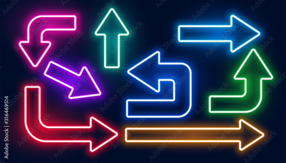 Canvas Prints set of neon glowing colorful arrows design