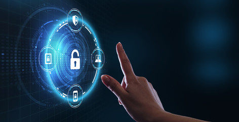 Cyber security data protection business technology privacy concept. Young businessman  select the...
