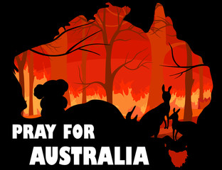 Australia forest fire, Pray for Australia and forest fire background, Save Australia concept, sign symbol background, vector ,illustration in concept.