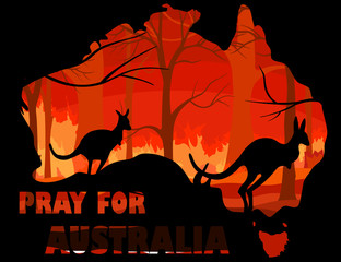 Australia forest fire, Pray for Australia and forest fire background, Save Australia concept, sign symbol background, vector ,illustration in concept.