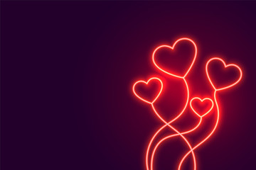glowing neon flying hearts banner design