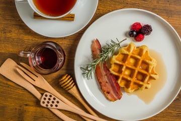 ワッフル Waffles of Dutch, French and Belgian foods