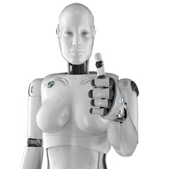 Obraz na płótnie Canvas Female cyborg or robot thumb up