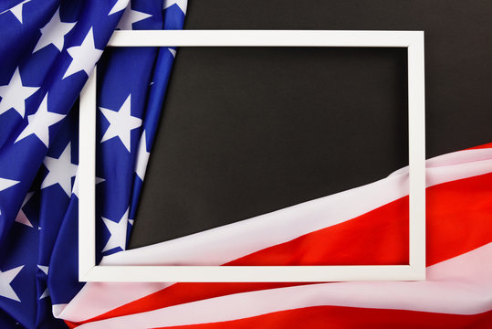 Martin Luther King Day, Flat Lay Top View, American Flag And Photo Frame