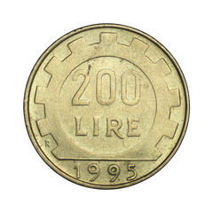 Italian coin of two hundred lire from 1995