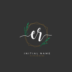 Handwritten initial letter E R ER for identity and logo. Vector logo template with handwriting and signature style.