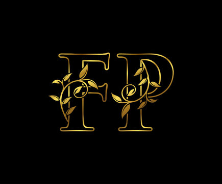 Golden F, P and FP Luxury Letter Logo Icon 