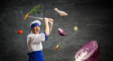 He is crazy about cooking. Mixed media