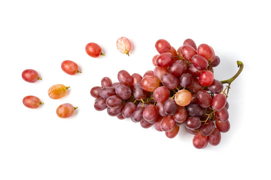 Fresh red grape isolated on white background top view.