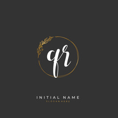 Handwritten initial letter Q R QR for identity and logo. Vector logo template with handwriting and signature style.
