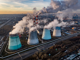 An aerial photo taken with a drone  shows thermal power station in Biryulevo district in Moscow
