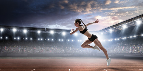 Fototapeta na wymiar Athlete running race. Mixed media