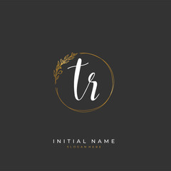 Handwritten initial letter T R TR for identity and logo. Vector logo template with handwriting and signature style.