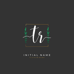 Handwritten initial letter T R TR for identity and logo. Vector logo template with handwriting and signature style.