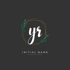 Handwritten initial letter Y R YR for identity and logo. Vector logo template with handwriting and signature style.