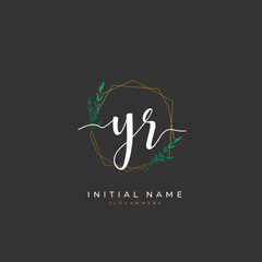 Handwritten initial letter Y R YR for identity and logo. Vector logo template with handwriting and signature style.