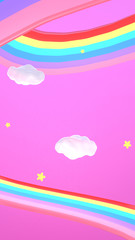 Cartoon magic rainbow road in the pink sky. 3d rendering picture. (Vertical)