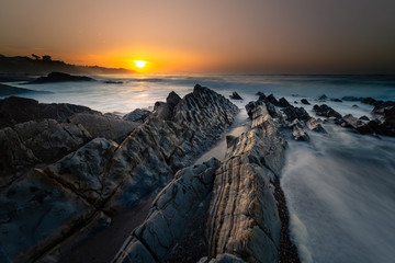 Obraz premium Sunset at Bidart's beach next to Biarritz, Basque Country. 