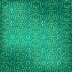 Ramadan Kareem green greeting card, banner, seamless pattern.