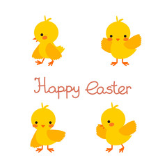 Cute flat cartoon vector easter bright yellow chicken, chick with lettering