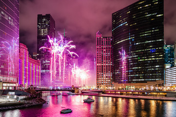 A beautiful timelapse shot of fireworks at Wolf Point in Chicago, USA