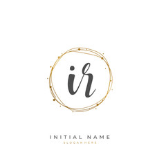 Handwritten initial letter I R IR for identity and logo. Vector logo template with handwriting and signature style.