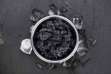 Black Caviar as detailed close-up shot, selective focus