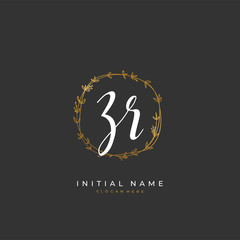 Fototapeta premium Handwritten initial letter Z R ZR for identity and logo. Vector logo template with handwriting and signature style.