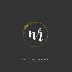 Handwritten initial letter N R NR for identity and logo. Vector logo template with handwriting and signature style.