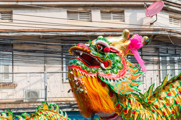 Chinese golden dragon dance for Chinese new year celebrations. 