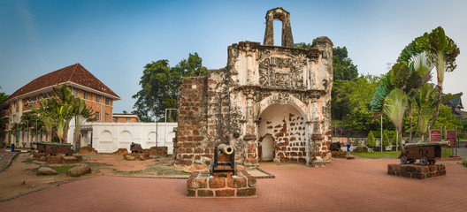 Surviving gate of the A Famosa fort in Malacca, Malaysia. Panorama - obrazy, fototapety, plakaty