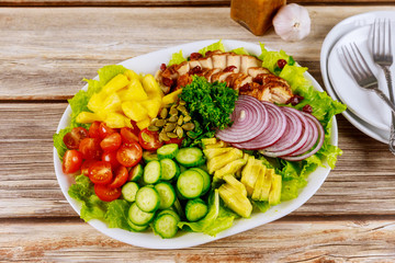 Salad with chicken breast and healthy vegetables.