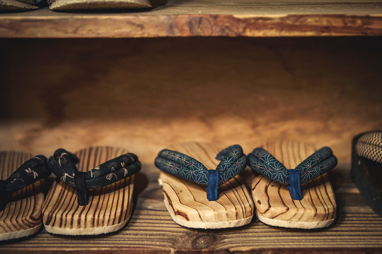 Japanese traditional geta sandal on rack